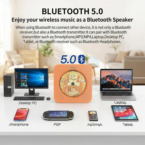 Gueray Portable CD Player with Bluetooth, Desktop CD Music Players for Home Built-in Double HiFi Sound Speakers FM
