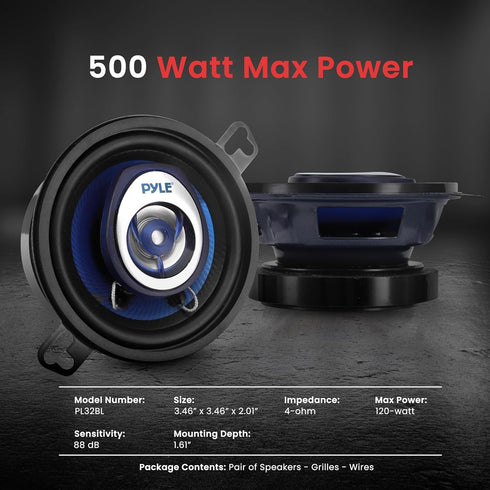 Pyle 2-Way Universal Car Stereo Speakers - 120W 3.5 Inch Coaxial Loud Pro Audio Speaker (Pair)