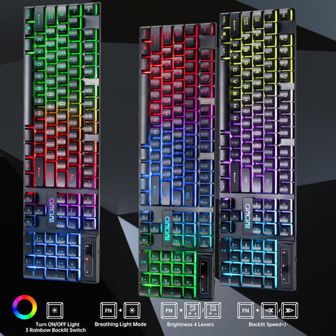 CHONCHOW 2.4G Wireless Keyboard and Mouse Combo - Rechargeable USB Rainbow LED Backlit Wireless Gaming