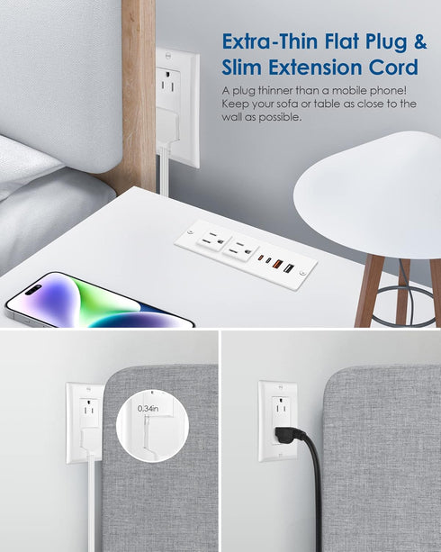 Jgstkcity 45W Recessed Power Strip Socket, Furniture Flush Mount Charging Station, Desk Power Strip with Outlets,USB