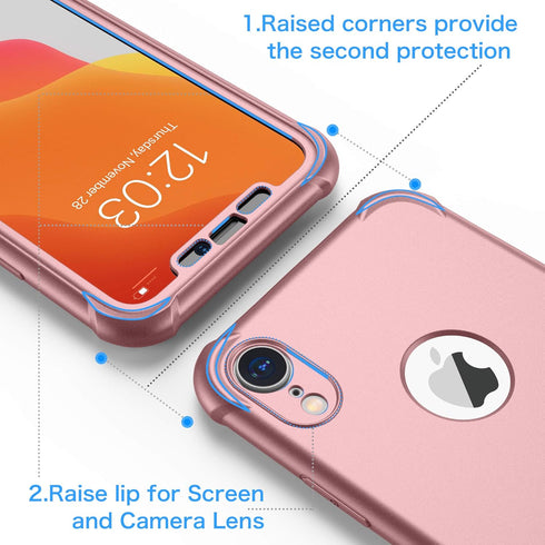 ORETECH iPhone XR Case with 2 x Screen Protectors, 10 Ft Military Grade Drop Test, Rose Gold