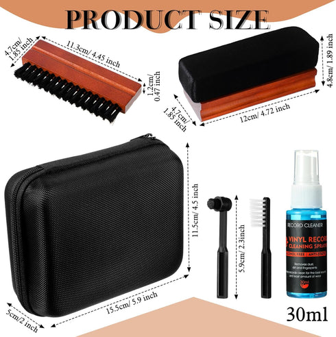 6 Pcs Vinyl Record Cleaning Kit includes Velvet Soft Record Brush, Nylon Brush, 2 Microfiber Brush, Cleaner Fluid and Storage Box, Vinyl Record Cleaning Brush Kit (Red Brown)
