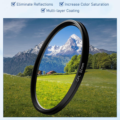 incthoust 52mm Clip-0n Len(1 Set Cpl Phone Cameralens Filter Kit,Upgrade Circular Polarizing Filter Compatible
