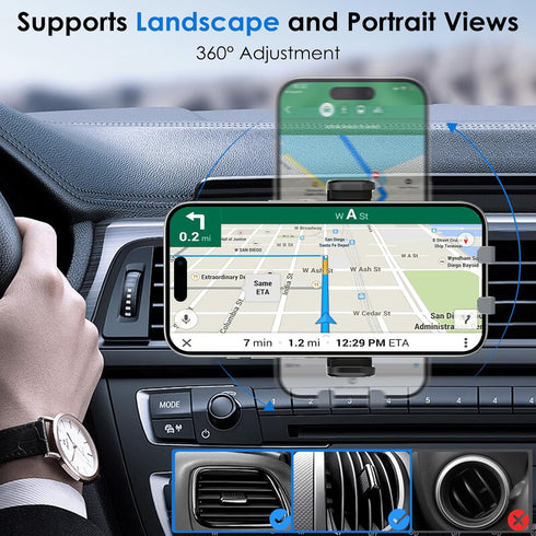 Phone Mount Holder for Car Vent, 2023 Upgraded Aluminum Gravity Car Phone Holder Mount for iPhone 15 Pro Max 14 13
