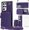 Asuwish Wallet Case for Samsung Galaxy S21 Ultra 5G - Leather, Zipper Card Holder, Tempered Glass Protector, Purple.