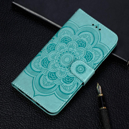 LEECOCO Mandala Embossing Luxury PU Leather Flip Case for Samsung A10E, Magnetic Stand Card Slot Folio