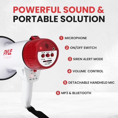 Pyle Megaphone Speaker PA Bullhorn with Built-in Siren - Adjustable Volume Control & 1200 Yard Range for Coaches & Fans