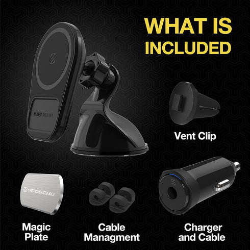 Scosche MQ5WDV-1 MagicMount Pro Charge5 - 15W Magnetic Qi-Certified Wireless Charging Phone Holder for Car