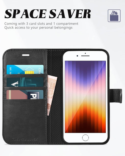 TUCCH Case Wallet for iPhone SE 2022/iPhone 7/8/iPhone SE 2020, PU Leather with 3 Card Slots, Magnetic Flip Folio