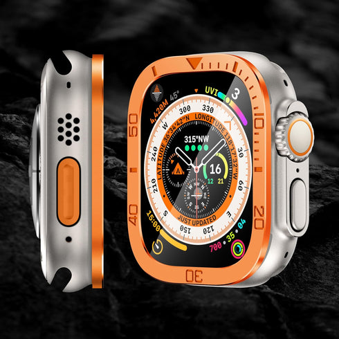 2 Pack Tempered Glass Screen Protector with Titanium Alloy Frame Compatible with Apple Watch Ultra 2 / Ultra Screen Protector 49mm, Waterproof Bezel Ring for iWatch 49mm S2 Orange