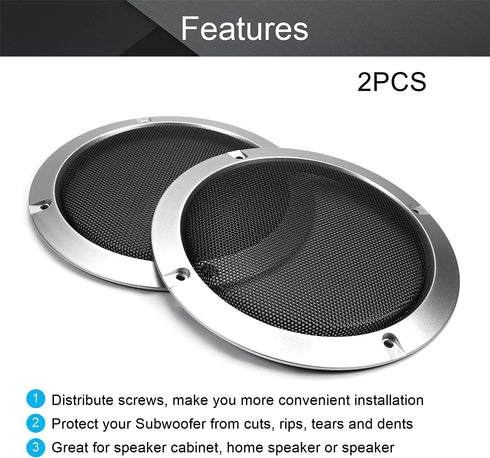 Fielect 2Pcs 5" Speaker Cover with Silver Metal Trim, Decorative Circle Woofer Guard, 8 Screws Included