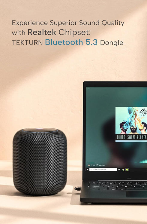 USB Bluetooth 5.3 Adapter: Plug-and-Play, Nano Design, Compatible with Windows 11/10/8.1/7, Supports Headphones,