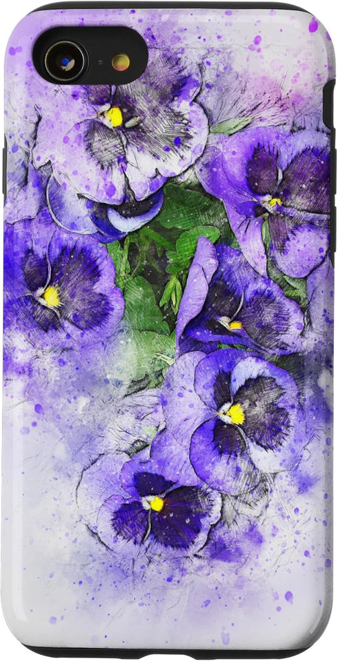 Purple Pansy Flower Phone Case for iPhone SE (2020), 7, 8 - Floral Art Gardening Gift Case