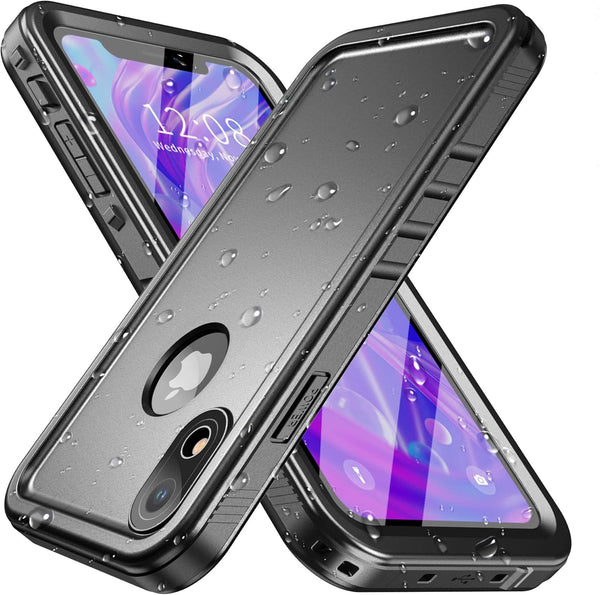 SPORTLINK iPhone XR Waterproof Case, Shockproof Snowproof Slim Case with Built-in Screen Protector (Black)