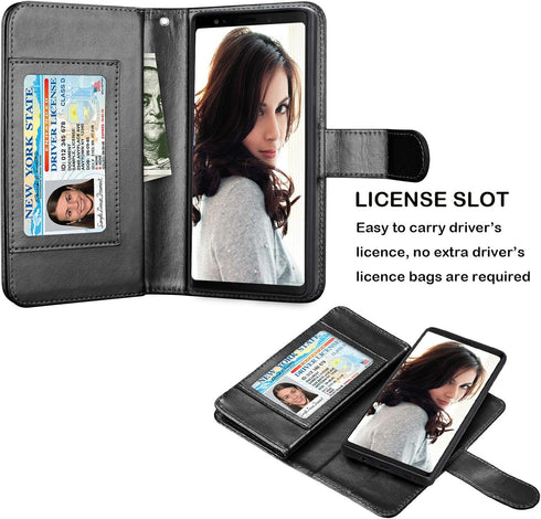 NJJEX Wallet Case for Galaxy Note 9, Luxury PU Leather, Detachable, Kickstand, Magnetic Phone Case with 9 Card Slots &