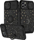 Goocrux iPhone 12 Pro Case, Moon Plants Cute Phone Cover with Slide Camera Cover + Ring Holder, 6.1'', Black