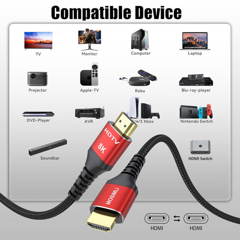 8K 3FT 4-Pack, 48Gbps 2.1 HDR10+, 2.3 HDMI Cables High Speed HDMI Cord for Neat, Support SBTM, QMS, CEC, HDCP for TV