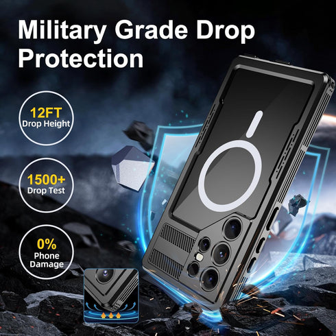 Samsung Galaxy S24 Ultra Case, Black - Waterproof IP68, 12FT Military Shockproof, Built-in Screen & Lens Protector.