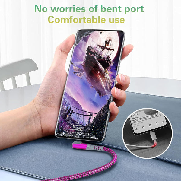 USB C Cable 10FT 3.1A Fast Charger - 5-Pack, Durable Nylon Braided, Right Angle, Compatible with Samsung S22, iPad Pro,