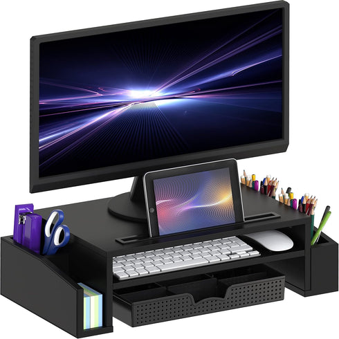 Simple Houseware Desk Monitor Stand Riser with Adjustable Organizer Tray - Black