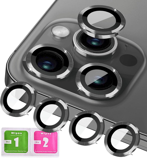 iPhone 12 Pro, 12 Mini Camera Lens Protector - 2 Sets Tempered Glass Cover with Metal Ring, Case Friendly (Black)