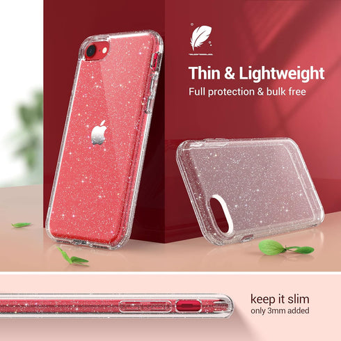 ULAK Compatible with iPhone SE 2020/2022, iPhone 8/7 Case, Clear Glitter Soft TPU Cover, Shockproof 4.7 Inch