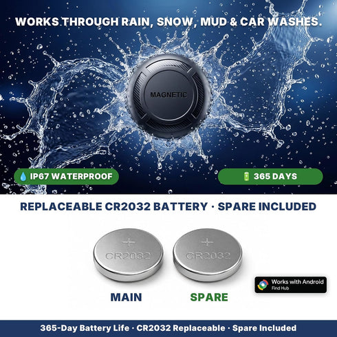 JPBEIDUOYIN IP67, 365 GPS Tracker for Vehicles - Magnetic Car GPS Tracker, No Subscription, Works with Google Find Hub