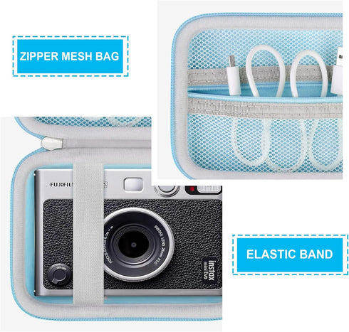 Hard Carrying Case for Fujifilm Instax Mini EVO Instant Camera, Travel Storage Case with Mesh Pocket, Blue