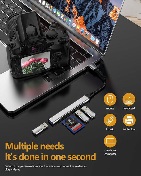 WASRUYI (5in1) 3.0 USB Hub TF SD Card Reader Adapter Port Accessorie Laptop Pc Gaming Extension Computer Cable Extender