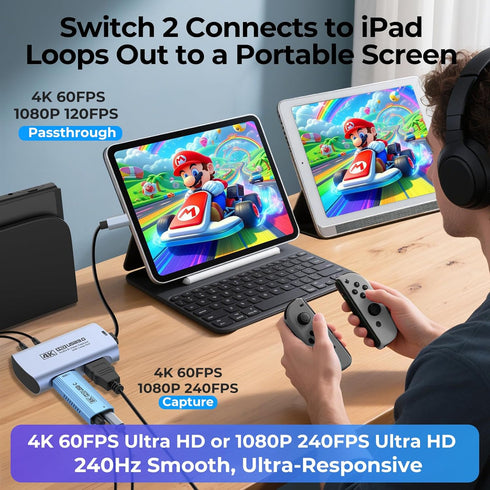 Guermok 4K@60FPS 2K@144FPS 3.0 4K60 3.5mm 2/1, PS5/4, Capture Card for Streaming, USB HDMI to USBC Camera Video
