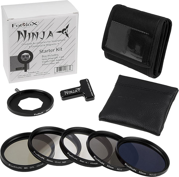 Ninja Starter Kit - Universal & Magnetic Accessories for Smartphones: Magnetic Core, 55mm Filter Adapter