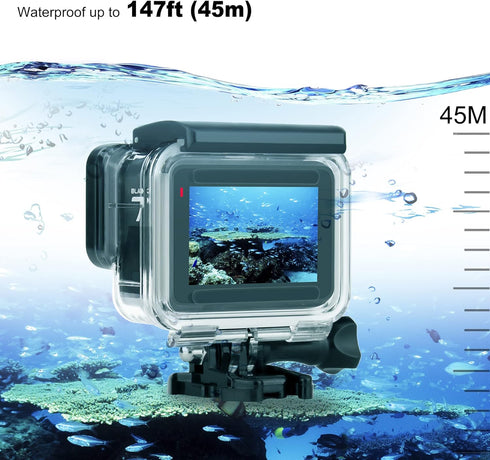 Waterproof Housing Case for GoPro Hero 5 6 7 Black, 45M Underwater Diving Shell with Filters