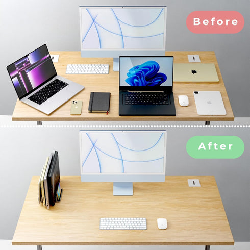 Vertical Laptop Stand Holder, 5 Slots, Aluminum Space-Saving Dock, Adjustable Size for Apple