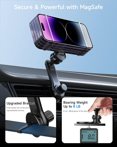 Magnetic Car Phone Mount for iPhone 15/14/13/12 Pro Max Mini & MagSafe Cases, 360 Degrees Rotation, One-hand Operation