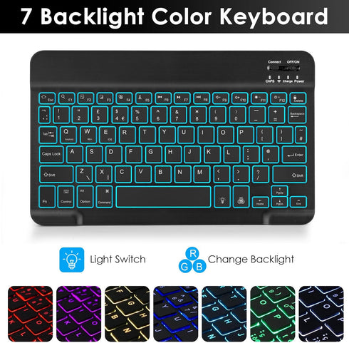 LAMA 7 Colors Backlit Keyboard Case for Samsung Galaxy Tab A9 Plus, Slim Lightweight Stand Cover with Bluetooth