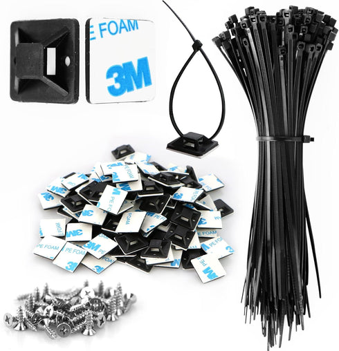 Zip Tie Mount, 3/4" Black Small Wire Tie Adhesive Mounting, 100 Pcs for Cable Management, Pro-grade UV Wire Holder