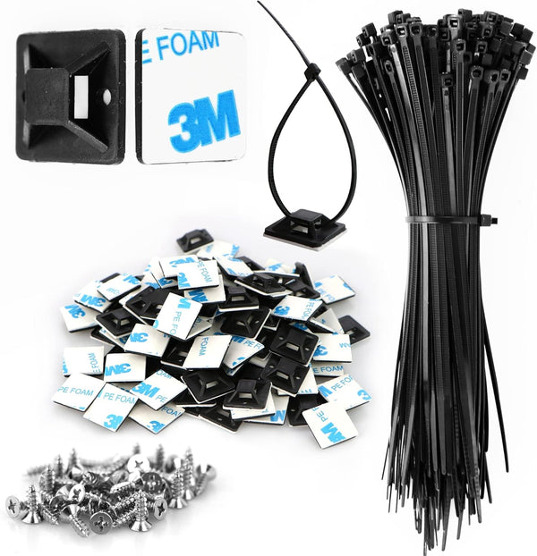 Zip Tie Mount, 3/4" Black Small Wire Tie Adhesive Mounting, 100 Pcs for Cable Management, Pro-grade UV Wire Holder