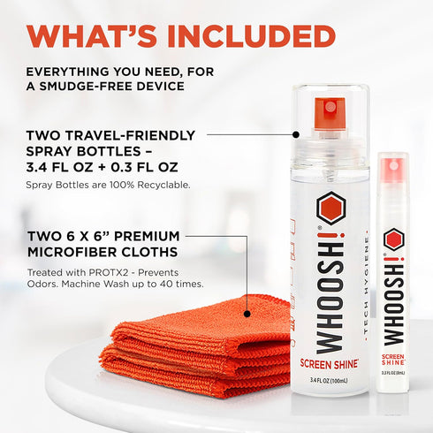 WHOOSH! Screen Shine Duo - Screen Cleaner Spray for iPad, Monitor, Laptop, MacBook - 3.4 oz & 0.3 oz Bottles
