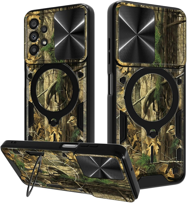 Samsung Galaxy A53 5G Case - Heavy Duty Dual Layer with Slide Camera Lens Cover & 360° Kickstand, Camouflage Tree.