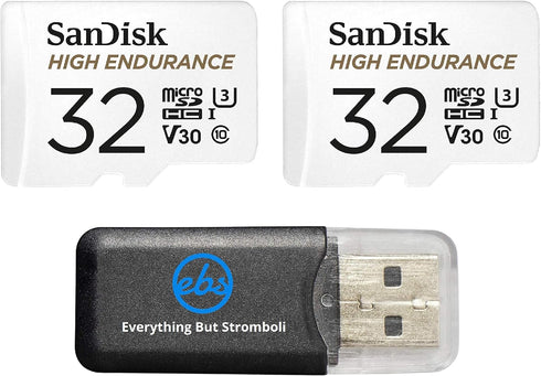 SanDisk High Endurance 32GB MicroSDHC Memory Card (2 Pack) for Dash Cams & Home Security, Class 10 Bundle with Reader