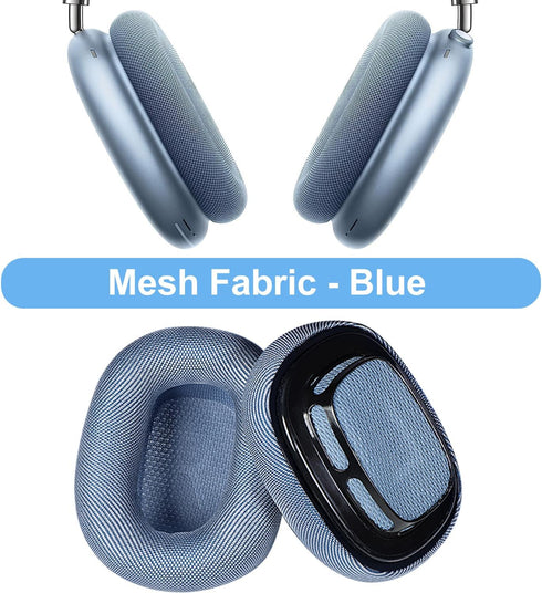 Replacement Ear Cushions for AirPods Max - Blue Mesh Fabric & Memory Foam Covers for Ultimate Comfort.