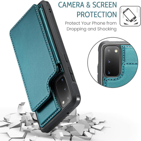 Asuwish Wallet Case for Samsung Galaxy S20 5G - 6.2" PU Leather, RFID Blocking, Screen Protector, Card Holder, Green.