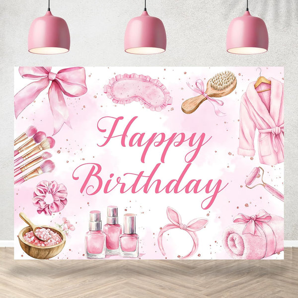 Bcuuipo Spa Party Happy Birthday Backdrop Pink Beauty Makeup Slumber Pajama Sleepover Background