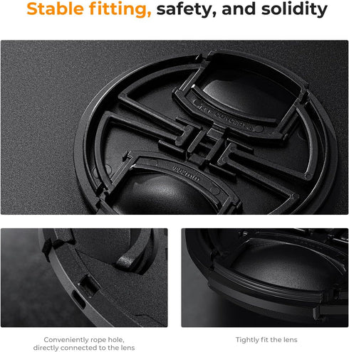 K&F Concept 52mm Lens Cap Cover, 4-in-1 Center Pinch Lens Cover with Anti-Loss Keeper Leash & Microfiber Cleaning Cloth