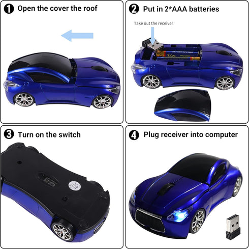 elec Space Wireless Car-Shape Mouse, Blue, 2.4GHz, 1600 DPI, Cute Gaming Mouse for Kids