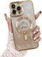 Fiyart iPhone 13 Pro Max Case - Gold Magnetic Glitter, Clear Love Heart Plating, Shockproof, MagSafe Compatible, 6.7"