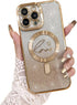 Fiyart iPhone 13 Pro Max Case - Gold Magnetic Glitter, Clear Love Heart Plating, Shockproof, MagSafe Compatible, 6.7"