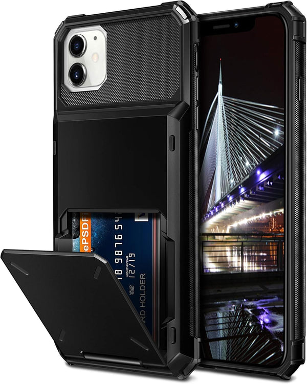 Vofolen Compatible with iPhone 12 Case, 5G Wallet with 4-Card Slot, Flip Hidden Pocket, Black