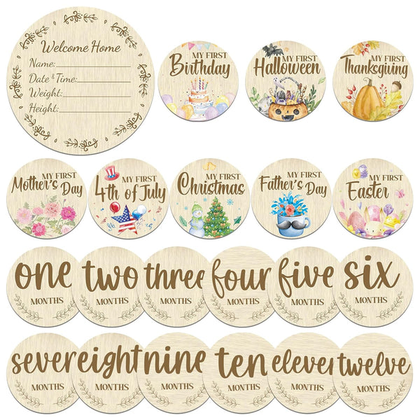 Threetols 11PCS Wooden Baby Monthly Milestone Cards Sign, Double Sided Newborn Photography Prop
