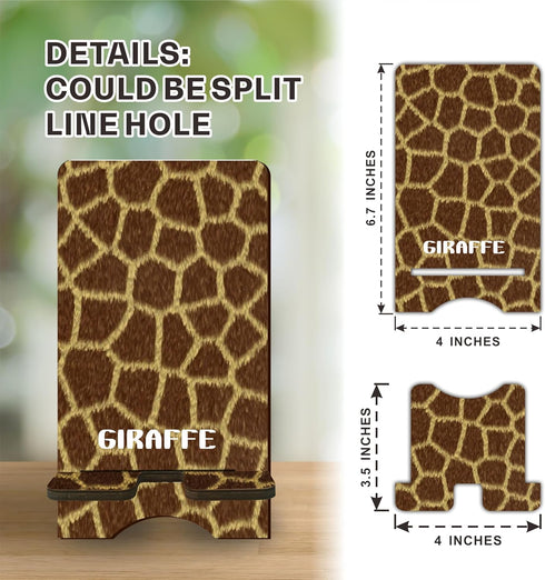 Chic Wooden Phone Holder, Giraffe Pattern Desk Organizer for Smart Phones, Tablets, E-Book for Home & Office